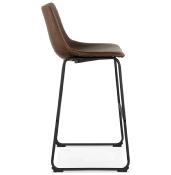 Tabouret de bar design 'Klub' marron avec 4 pieds et repose pieds en acier noir et dossier haut