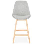 Tabouret de snack mi-hauteur scandinave 'Chairman Mini' en tissu gris 4 pieds en bois dossier haut