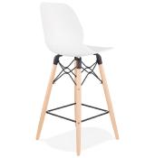 Tabouret de snack mi-hauteur scandinave 'Greatwood Mini' blanc 4 pieds bois repose pied dossier haut