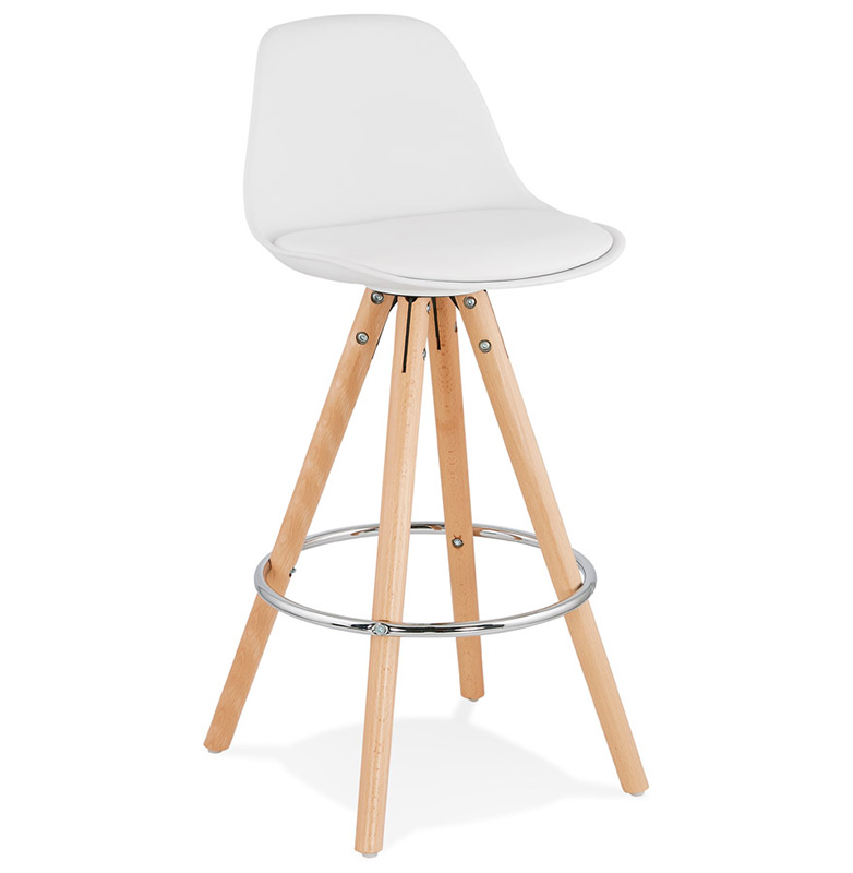 Tabouret snack mi-hauteur scandinave 'Circle Mini' blanc 4 pieds bois repose pied dossier haut