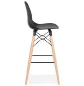 Tabouret de bar scandinave 'Greatwood' noir 4 pieds bois et repose pieds en métal noir dossier haut