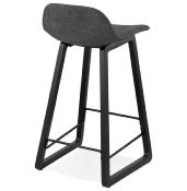 Tabouret de snack mi-hauteur scandinave 'Skala Black Edition' tissu gris foncé pieds bois noir dossier bas