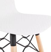 Tabouret de snack mi-hauteur scandinave 'Slakwood Mini' blanc 4 pieds bois repose pieds dossier haut