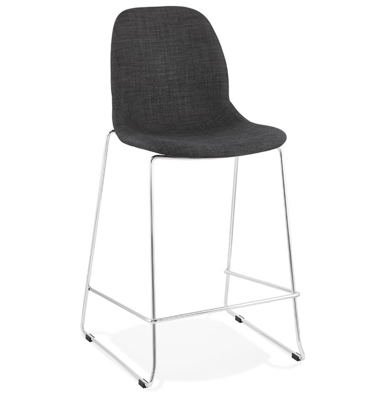 Tabouret de snack mi-hauteur empilable 'Verk Mini' tissu gris 4 pieds en métal chromé dossier haut