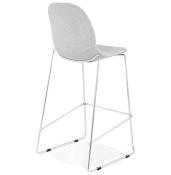 Tabouret de bar empilable design 'Verk' en tissu gris clair 4 pieds en métal chromé et dossier haut