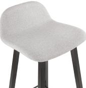 Tabouret de snack mi-hauteur scandinave 'Skala Black Edition' tissu gris clair pieds bois noir dossier bas