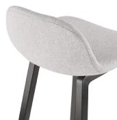 Tabouret de snack mi-hauteur scandinave 'Skala Black Edition' tissu gris clair pieds bois noir dossier bas
