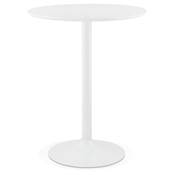 Table de bar haute design ronde 'Standup' mange debout en bois blanc pied central en métal blanc
