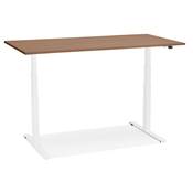 Bureau design assis-debout électrique 'SMALL SEMPLICE' en noyer pieds en métal blanc - 140 x 70 cm