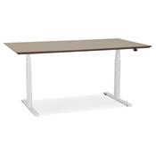Bureau design assis-debout électrique 'SMALL TECH' en noyer pieds en métal blanc - 150 x 70 cm