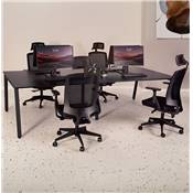 Double bureau bench / table de réunion 'INCONTRO DUE' noir en bois pieds métal noir - 280 x 140 cm