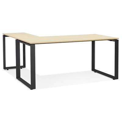 Bureau d'angle design 'MEET L' plateau en bois naturel avec pieds en métal noir - 160 cm