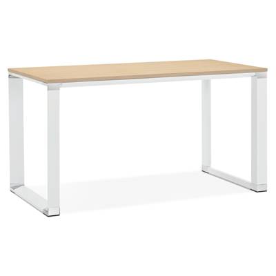 Bureau de direction droit 'SMALL BUSINESS' en bois pieds métal blanc et chromé – 140 x 70 cm