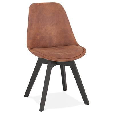 Chaise design 'Black Milano' en microfibre marron avec 4 pieds en bois noir