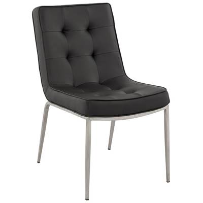 Chaise design capitonnée 'Fyllig' noire avec 4 pieds en inox brossé