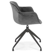 Chaise design à accoudoirs 'TICKY' en velours gris avec 4 pied en métal noir