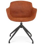 Chaise design à accoudoirs 'TICKY' en microfibre marron avec 4 pied en métal noir