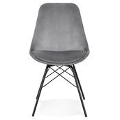 Chaise design style baroque 'GORD' en velours gris et 4 pieds avec croisillons en métal noir