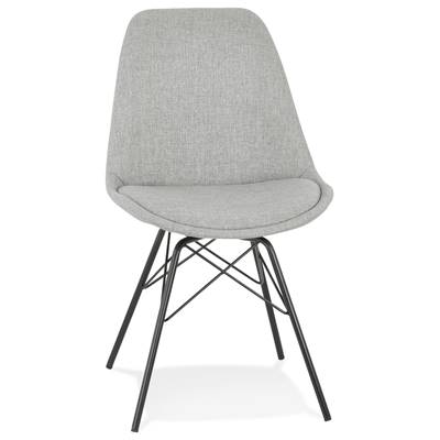 Chaise design 'GORD' en tissu gris clair et 4 pieds avec croisillons en métal noir