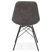 Chaise design style baroque 'GORD' en microfibre grise et 4 pieds avec croisillons en métal noir