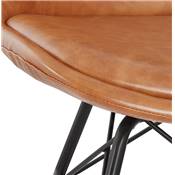 Chaise design 'GORD' en skaï de qualité marron et 4 pieds avec croisillons en métal noir