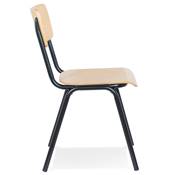 Chaise rétro style écolier 'SKOLA' assise et dossier en bois finition naturel et 4 pieds métal noir