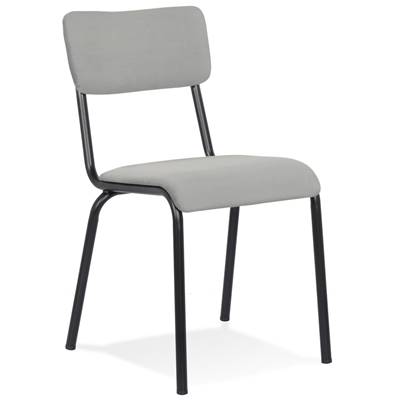 Chaise classique 'SKOLA' assise et dossier en velours gris avec 4 pieds en métal noir