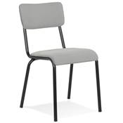 Chaise classique 'SKOLA' assise et dossier en velours gris avec 4 pieds en métal noir