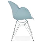 Chaise style industriel design à accoudoirs 'LOTUS' bleue avec 4 pieds en métal chromé