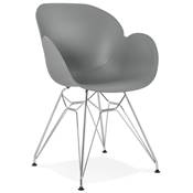 Chaise style industriel design à accoudoirs 'LOTUS' grise avec 4 pieds en métal chromé