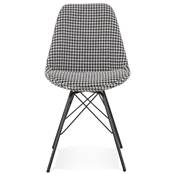 Chaise design 'GORD' en tissu pied de poule et 4 pieds avec croisillons en métal noir