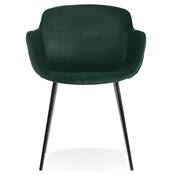 Chaise design lounge à accoudoirs 'NICE' en velours vert avec 4 pieds en métal noir