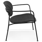 Chaise design lounge à accoudoirs 'KOL' en tissu gris foncé avec 4 pieds en métal noir