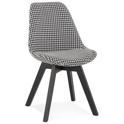 Chaise 'BLACK MILANO' en tissu pied de poule et 4 pieds en bois noir