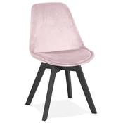 Chaise 'BLACK MILANO' en velours rose et 4 pieds en bois noir