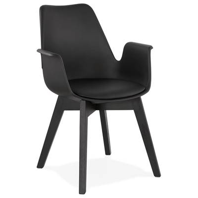 Chaise style scandinave design à accoudoirs 'PRINS' noire avec 4 pieds en bois noir