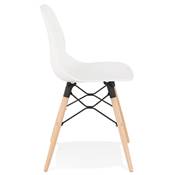 Chaise scandinave 'NORSK WOOD' blanche 4 pieds bois couleur naturelle et croisillon en métal noir
