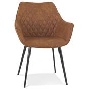 Chaise design vintage à accoudoirs 'DUCA' en microfibre gaufrée marron avec 4 pieds en métal noir
