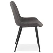 Chaise design style vintage 'HERTIG' en microfibre gaufrée grise et 4 pieds en métal noir
