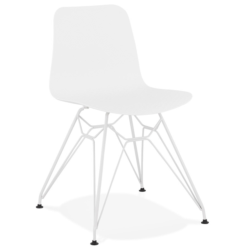 Chaise design 'Sländak White' blanche avec 4 pieds en métal blanc
