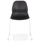 Chaise design empilable 'Teknik White' noire pieds tréteaux en métal blanc