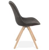 Chaise design 'Firenza' en microfibre grise avec 4 pieds en bois naturel