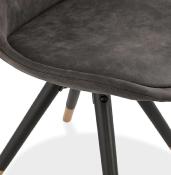 Chaise design 'Modena' en tissu grise avec 4 pieds en bois noir et métal brossé doré