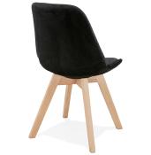 Chaise design 'Milano' en velours noire avec 4 pieds en bois naturel