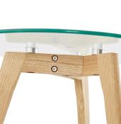 Tables basses scandinaves gigognes rondes 'Mukavä' plateau en verre 3 pieds en bois - Ø 50 cm