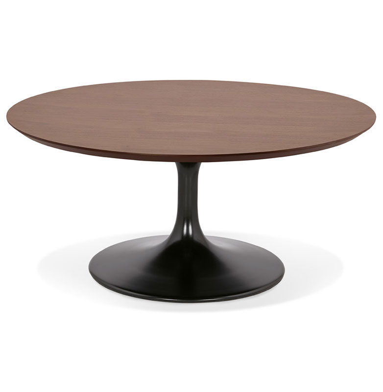 Table basse ronde 'KONTOUR BLACK MINI' en noyer et pied en métal noir - Ø 90 cm