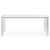 Table / table de réunion extensible 'Altar' blanche laquée 4 pieds métal brossé – 190(270) x 95 cm