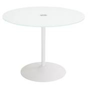 Table à diner design ronde 'Isflak' plateau verre blanc pied central métal blanc – Ø 100 cm
