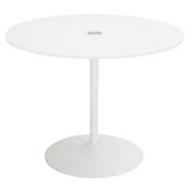 Table design ronde 'Isflak' plateau verre blanc pied central métal blanc – Ø 100 cm