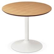 Petite table à diner / de bureau ronde design 'Kontur White' bois pied central métal blanc - Ø 90 cm